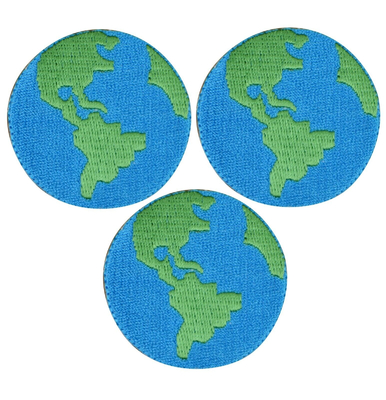 Custom Planet Earth World Iron On Embroidered Badge Patches Blue Merrow Border