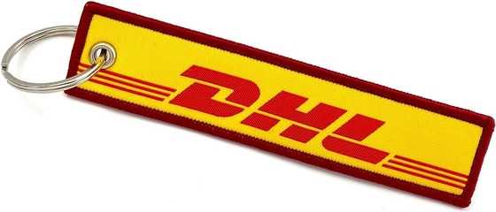 Custom Logo Design DHL Flight Crew Embroidered Keyring Woven Keychain