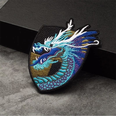 China Traditional Dragon Embroidered Patches Hook And Loop Iron On Embroidery Patch