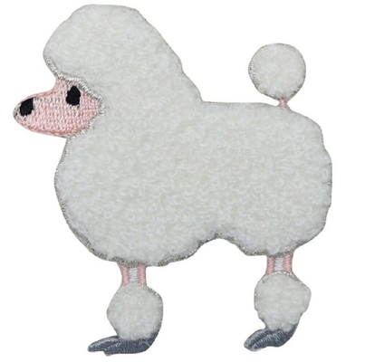 Chenille Poodle Applique Patch - White Dog, Canine Badge 2-5/8&quot; (Iron on)