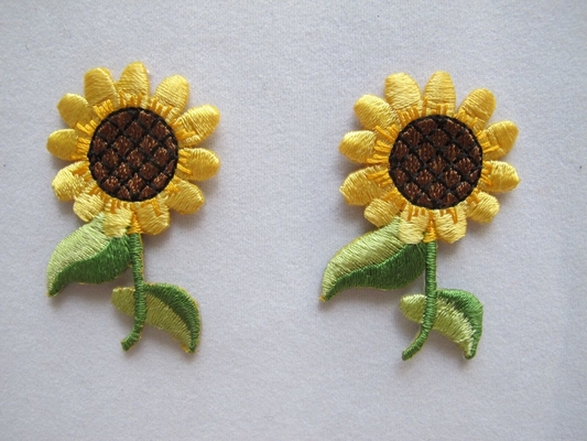 2 Pcs Sunflower Embroidery Patch Twill Cotton Floral Embroidery Iron On Patches