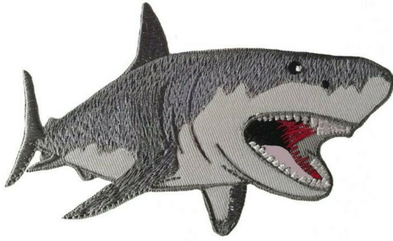 Great White Shark Embroidered Patch Iron On Applique Twill Fabric Background