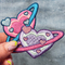 Custom Heart Planet Cute Space Embroidered Iron On Patch Twill Fabric Background