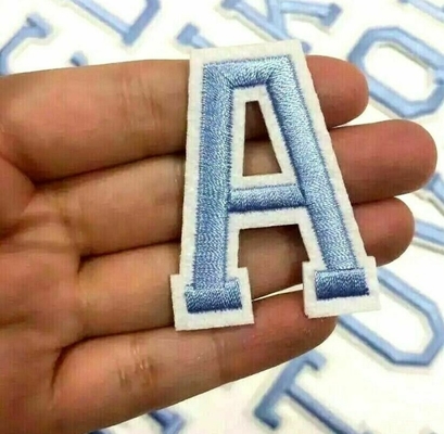 Baby Blue Embroidered Letter Patches Twill Fabric Retro Alphabet For Clothes