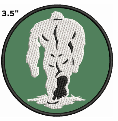 Bigfoot Embroidered Patch Applique Sasquatch Cryptid Mystery Twill Fabric Background