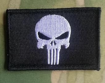 Skull Flag Punisher Rocker Embroidered Iron On Patches Front Biker Vest Mini Patch