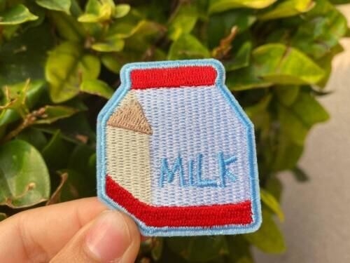 Milk Custom Embroidered Patch Badge Sew On / Iron On Blue Merrow Border