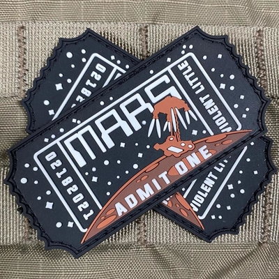 Custom made patch Mars Admit One PVC Patch PVC Hook sew on Patches
