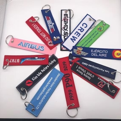 Personalized Airplane Aviation Tags Key Chain Fabric Custom Woven Embroidery Keychain