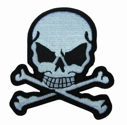 Velcro Backing Skull Pattern Twill Embroidered Patches Washable
