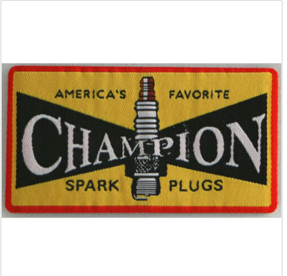 Champion Polyester Woven Patches Paper Coating Merrowed Border