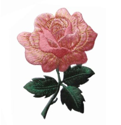 #4535 3 1/4&quot; Pink Rose Flower Embroidery Iron On Applique Patch