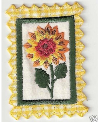 Yellow Gingham Sunflower Embroidery Patch Dry Cleanable Twill Background