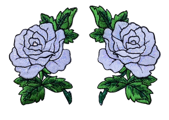 White Rose Flower Embroidered Patches Velcro Backing For Clothing