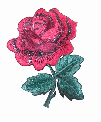 4&quot; Red Rose Flower Embroidered Iron On Patch With Adhesive Back