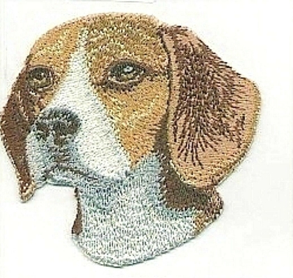 3&quot; Beagle Dog Portrait Iron On Embroidery Patch Merrowed Border Custom Pantone Color