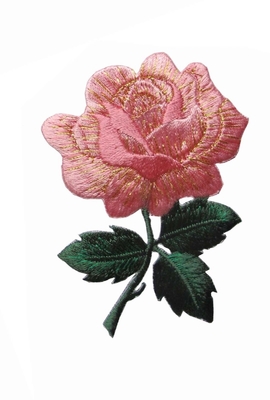 4&quot; Pink Rose Embroidery Iron On Patch Merrowed Border Custom Color