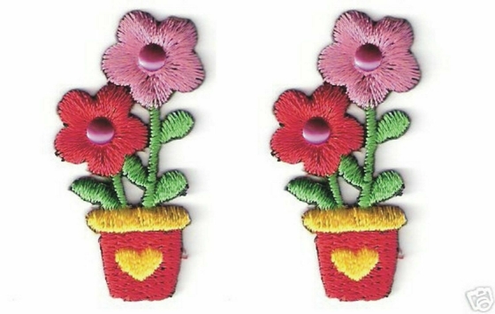 1.5&quot; Pink Red Flower Embroidery Patch Handmade Iron On Twill Cotton Material