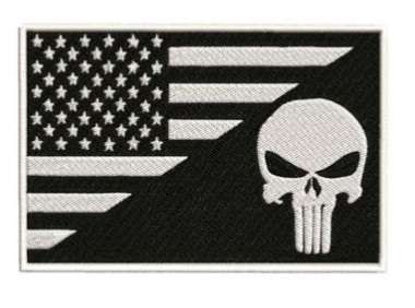 USA FLAG SKULL Iron On Embroidered Patch Black White Army Military Flag Patch