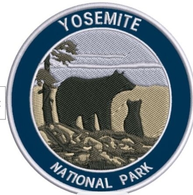 Merrow Border Embroidery Applique Patches Twill Fabric Yosemite National Park Bears